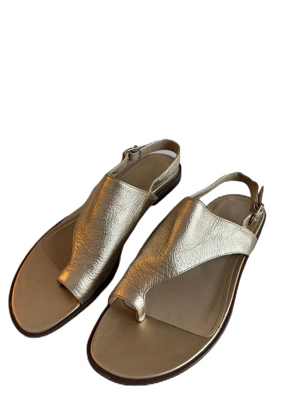 Vionic Ella Gold Metallic Leather Toe-Loop Sling Sandals Size 11